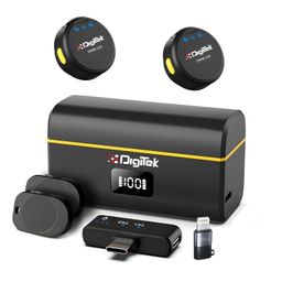 digitek DIGITEK® DWM-115 2-in-1 Wireless Microphone, 2.4GHz, Magnetic Clip, Noise Reduction Lavalier Mic, 40m Range, 6Hr Battery, 360° Sound Capture for iOS & Android, Ideal Video Recording, Vlogging, Youtube image 1