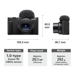 Sony Digital Camera ZV-1M2 for Content Creators with 18-50mm Wide-Angle Zoom Lens | Compact Camera with Strong Image Stabilisation | Accurate Autofocus | Cinematic Vlog Setting - Black image 3