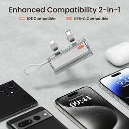 shargeek Flow Mini Portable Charger, 5000mAh Small Power Bank with Changeable Plugs and Built in Cable, Dual Output USB-C External Battery Compatible with iPhone 15/14/13, iPad, Galaxy S24/23 Ultra image 3