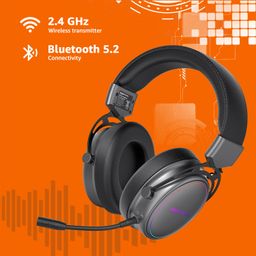 amazon basics On Ear Wireless Gaming Headphones | +20 hrs Playtime | 2.4Ghz Ultra Low Latency | Bluetooth 5.2 | Dual Mode | PS, PC, Tablet, Mobile Phone Compatible image 2