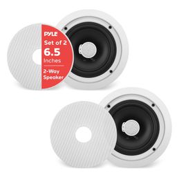 Pyle PDIC60 in-Wall/in-Ceiling Dual 6.5-inch Speaker System, Directable Tweeter, 2-Way, Flush Mount, White (Pair) image 1