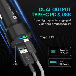 Portronics 80W Dual Output Fast Car Charger with Type-C PD & USB, LED Indicator, Charging Adapter Compatible with Cars for iPhone & Android Smartphone, Smartwatch, Earbud, Power Bank (Black) image 3