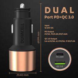 Duracell 38W Fast Car Charger Adapter with Dual Output. Quick Charge, Type C PD 20W & Qualcomm Certified 3.0 Compatible for iPhone, All Smartphones, Tablets & More (Copper & Black) image 2
