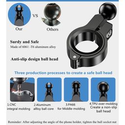 YELLOWFIN TPU Ball for Handlebar Round Rails Diameter 0.87'' 1'' 1.26'', Compatible with Motorcycle | Cycle | Scooter Phone Holder 17mm Ball Socket (C1-17 MM Ball Handlebar Bracket) image 5