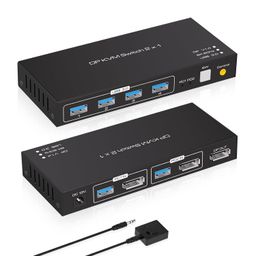 8K@60Hz Displayport USB3.0 KVM Switch 2 Computers Shared 1 Monitor and 4 Port USB Switching Keyboard Mouse Printer Scanner USB Switch Hub Compatible with PC PS4 PS5 Laptop TV Monitor Projector image 1