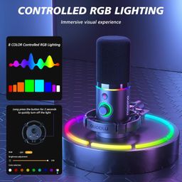MAONO XLR/USB Dynamic Microphone for Gaming PC, RGB Podcast Mic for YouTube with Software, Mute, Gain Knob, Volume Control, Boom Arm for YouTube Gaming, Singing, Recording, Streaming, PD200XS Black image 4