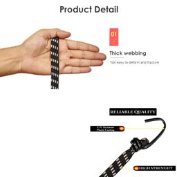 aqbah High Strength Elastic Flat Bungee/Shock Cord Cables, Luggage Tying Rope with Hooks, 4FT up to 8FT Expandale Multi Color Set of 6 image 3