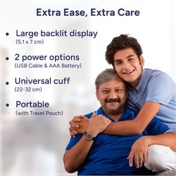 TATA 1mg Blood Pressure Monitor | Digital BP check machine for home | Large, backlit LCD Display & One Touch Operation | Free Travel Pouch | With USB cable & AA battery | Memory 99 sets for 2 users image 4