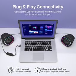 Portronics in Tune 5 12W Portable USB Powered Wired Speaker with Volume Control, 3.5mm AUX in, HD Sound, 2.0 Channel, RGB Lights Controls, Multimedia Speaker for PC, Gaming, Desktop and Laptop(Black) image 5