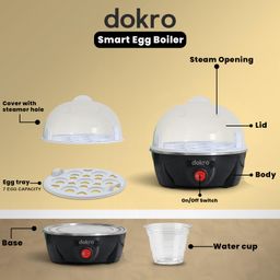 dokro Electric Instant Egg Boiler | Boils 7 Eggs | 3 Boiling modes(soft, medium, hard) | Smart Overheat Protection | 75ml | Black | Includes 1 Measuring Cup image 5