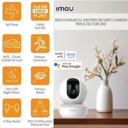 Imou Ranger S2 3MP WiFi Security Camera, Pan & Tilt for 360°, Human Detection, Smart Tracking, 2-Way Audio, Night Vision, Alexa Google Assistant, Up to 256GB SD Card Support image 2