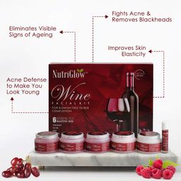 NutriGlow Wine Facial Kit with Red Grape Extracts – 6-Step Skincare Routine for All Skin Types, 260g | Includes Free 5-in-1 Face Massager for Men & Women image 2