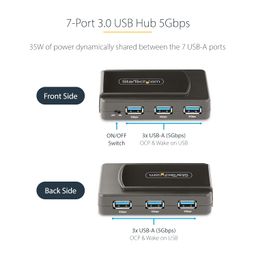 StarTech.com 7-Port USB Hub with On/Off Switch - USB 3.0 5Gbps - USB-A to 7X USB-A - Compact Self Powered USB-A Hub w/ 35W Power Supply - Desktop/Laptop USB Hub - USB Expansion Hub (5G7AS-USB-A-HUB) image 3