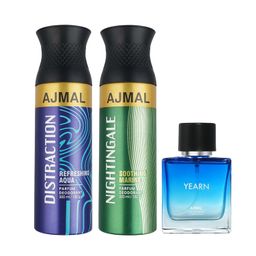 Ajmal Distraction & Nightingale Deo each 200ML & Yearn EDP 20ML Pack of 3 (Total 420ML) for Men & Women image 1
