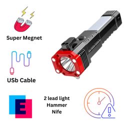 Led 3W Torch Light Rechargeable Torch Flashlight,Long Distance Beam Range Car Rescue Torch With Hammer Window Glass And Seat Belt Cutter Built, 800 Lumen image 2