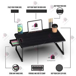 eumqestoer Office Table for Home/Writing Desk for Office/Folding Table for School/Folding Study Table/Work from Home -Multipurpose Table-> (Black-COTTED) image 3