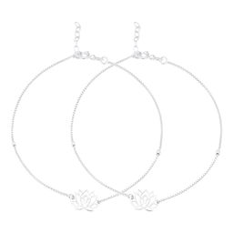 zavya 925 Sterling Silver Designer Lotus Floral Rhodium Plated Adjustable Chain Anklet (Pair) | Gift for Women & Girls | With Certificate of Authenticity & 925 Hallmark image 1