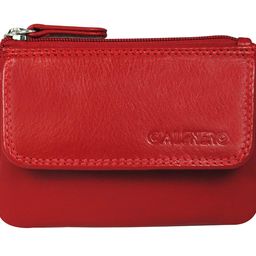 calfnero Genuine Leather Key Case Multi use Key and Coin Wallet with Zip and Flap Pocket-Black Leather Key Case (Red) image 1