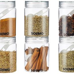 Amazon Brand - Solimo Plastic Storage Jar & Containers Set With Spoon | Air Tight & BPA Free | Kitchen Container Set | Multipurpose Jar | 500 ML Set 6 (Transparent) image 2