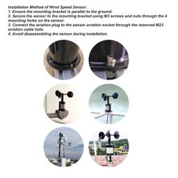 pssopp High Accuracy Wind Speed Monitoring Sensor Outdoor Ultrasonic Anemometer 4-20mA 9-30V with Strong Material, Interference Resistant, Suitable for Harsh Environments image 4