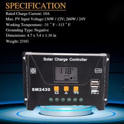 REES52 PWM Solar Charge Controller 12V 10A Waterproof, PWM Negative Ground Solar Charge Controller 12V/24V with LCD Display for AGM, Gel, Flooded and Lithium Battery image 3