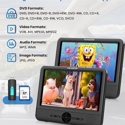 FANGOR 7.5" Car DVD Player, Car DVD Player Dual Screen Play Two Different Movies or The Same Movie with Customized Headrest Strap, Support All Regions, Last Memory, USB/SD Card image 4