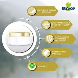myoc Cosmetic Grade White Empty Plastic Storage Jar with Golden Top Lid Portable Refillable & Reusable Cosmetic Screw Cap Container for Face Cream Lip Balm with Inner Lid Zero Spillage 50gm Pack of 3 image 2