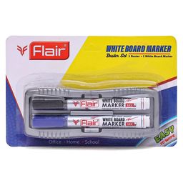 FLAIR Creative Series 103 White Board Duster & Pen Set | Non-Toxic | Bold Tip For Distant View | Safe For Children Usage | Set Of 2 Blue & Black Whiteboard Pen & 1 Duster image 1