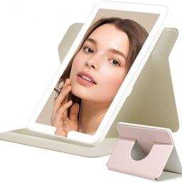 NYTRYD Rechargeable Makeup with Lights,Travel Lighted Vanity,Table Mirror of 360 Rotation Desk Mirror, Dimmable Touch Screen Tabletop LED Makeup Mirror (NY-01, 20 X 13.5 X 1 CM) image 1