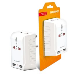 Halonix 6A Twin USB Charger & One 3 Pin Socket,Orange,MULTI PLUG EXT WITH USB image 1