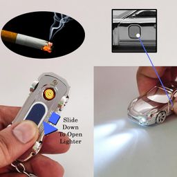 gabbar Gabbar� 3 in 1 Flameless and Windproof Car Shape Rechargeable Torch Cigarette Lighter with Key Chain image 3