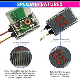 amiciSmart 400W MPPT Solar Charge Controller with Step-Down Module, Weatherproof, 97% Efficiency image 3