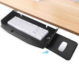 Implemental 28"Wx10"D Under Desk Mounted Keyboard Tray with Mouse Platform Steel Keyboard Tray Under Desk Slide with Rotational Mouse Platform, Black Keyboard Drawer Desk Extender image 1