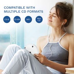 KLIM Discman Portable CD Player with a Built-in Battery - New 2023 - Ideal Car CD Player with Earphones - Compatible CD-R CD-RW MP3 Compact Mini CD Players Personal CD Walkman - White image 5