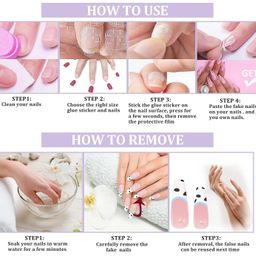 nakhi 24 Reusable Artificial Fake Nail Set | Peach Base Colour white colour nad Zari Design and Diamond Glossy Nails | Lightweight & Long Lasting| Quick Fix For Festivals & Special Occasions image 4
