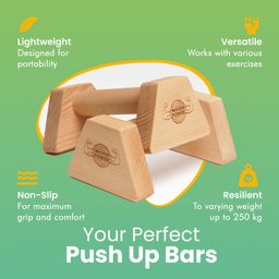woodpower WOODPOWER® - PowerBars, Wooden Parallettes Push Up Bars, Joint-Friendly Beech Wood Calisthenics Equipment for Home, Durable Handstand Trainer Push Up Handles for Floors, XS, Set of 2 (Classic) image 4