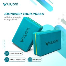 Viyom Cyan Yoga Block | Yoga Brick (Set of 2, Extra Large Size), High Density Premium EVA Foam Material, Soft Surface for balance, support & performance, Yoga Props image 5