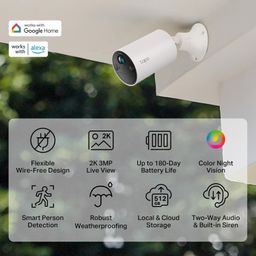 Tapo TP-Link C410 Smart Security Camera, 2K 3MP, Colour Night Vision, Wire-Free Indoor/Outdoor, 6400 mAh Non-Removable Battery, Two-Way Audio, Alexa & Google Assistant, 2.4 GHz WiFi image 4