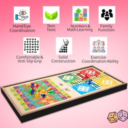 Amazon Brand - Jam & Honey 3-in-1 Wooden Board Game | Fastest Finger First, Ludo, Snakes & Ladders | Double Sided | Ideal for Get-Togethers, Birthday Parties | Made of Wood image 4