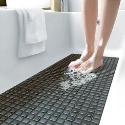 Kuber Industries Non Slip Shower Mat|Bath Mat with Drain Holes and Suction Cups|Brown image 1