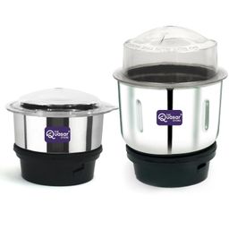 the quasar store Mixer Chutney Jar (180 Ml,400 Ml) (1 Mini Unique 1 Medium) Mixer Grinder Jar Suitable For All Local & Branded Mixer Which Comes With 2 Lock & 4 Teeth Coupler, Stainless Steel image 1