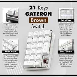 Mechanical Numeric Keypad GATERON Brown Switch Wired Gaming Keypad Crystal Case White Backlit 21 Keys Mini Numpad Portable Keypad Extended Layout White Magicforce by Qisan image 3