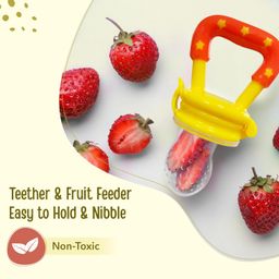 LuvLap Silicone Food/Fruit Nibbler with Extra Mesh, Soft Pacifier/Feeder, Teether for Infant Baby, Infant, Joystar Yellow, BPA Free image 3