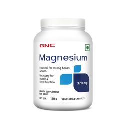 GNC Magnesium 370mg | 120 Veg Capsules | For Bone Strength, Muscle & Nerve Function, Stress Relief, Improved Sleep, Mood Elevation, Essential Mineral for Calcium Absorption & Cell Function image 1