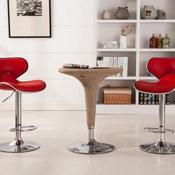 Creative Bar Stool with Curved Back, Adjustable Height, Red and Chrome, 360° Swivel | (Red) (Pack of 1) image 5