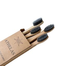 athelas Premium Set of 4 Charcoal Activated Bamboo Toothbrushes | Eco Friendly 100% Natural Toothbrush with Soft Bristles Manual Toothbrush Bamboo (Charco) image 2
