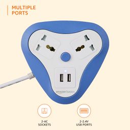 amazon basics Two-Way Triangle Surge Protector with Two 2.4A USB Ports, 1500W Output, 250 Volts Ac, Short-Circuit Protection, 1.5-Metre Cord (White) image 2