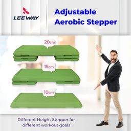Leeway Aerobic Step Adjustable 43” Stepper Platform for Aerobic Exercises- 4”-6”-8” Adjustable Height, Step Platform Trainer, Multilevel Stepper (Stepper 109 X 41 X 20 CM - Green) image 3