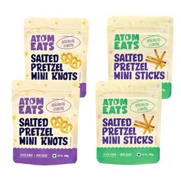 Atom Eats | Salted Pretzel Mini Knots & Mini Sticks Combo - (Pack of 4) 30g Each | Crunchy Namkeen Snacks, Perfect Party Food, On-the-Go, Dipping & Snack Box | Delicious & Imported Quality image 1