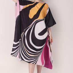 ravi rajoria Flowing Lines Bold Printed Crepe Maxi Length Long Kaftan Dress for Women Multicolor Freesize image 3
